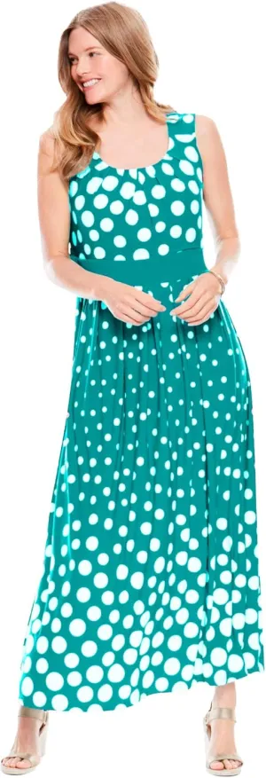 Woman Within Women's Plus Size Banded-Waist Print Maxi Dress