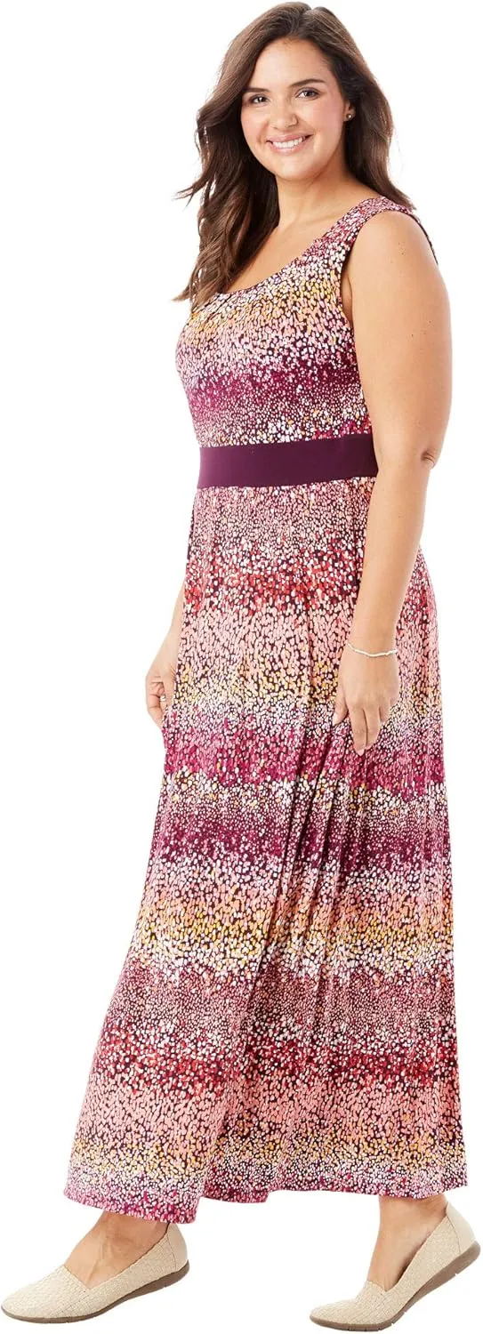 Woman Within Women's Plus Size Banded-Waist Print Maxi Dress