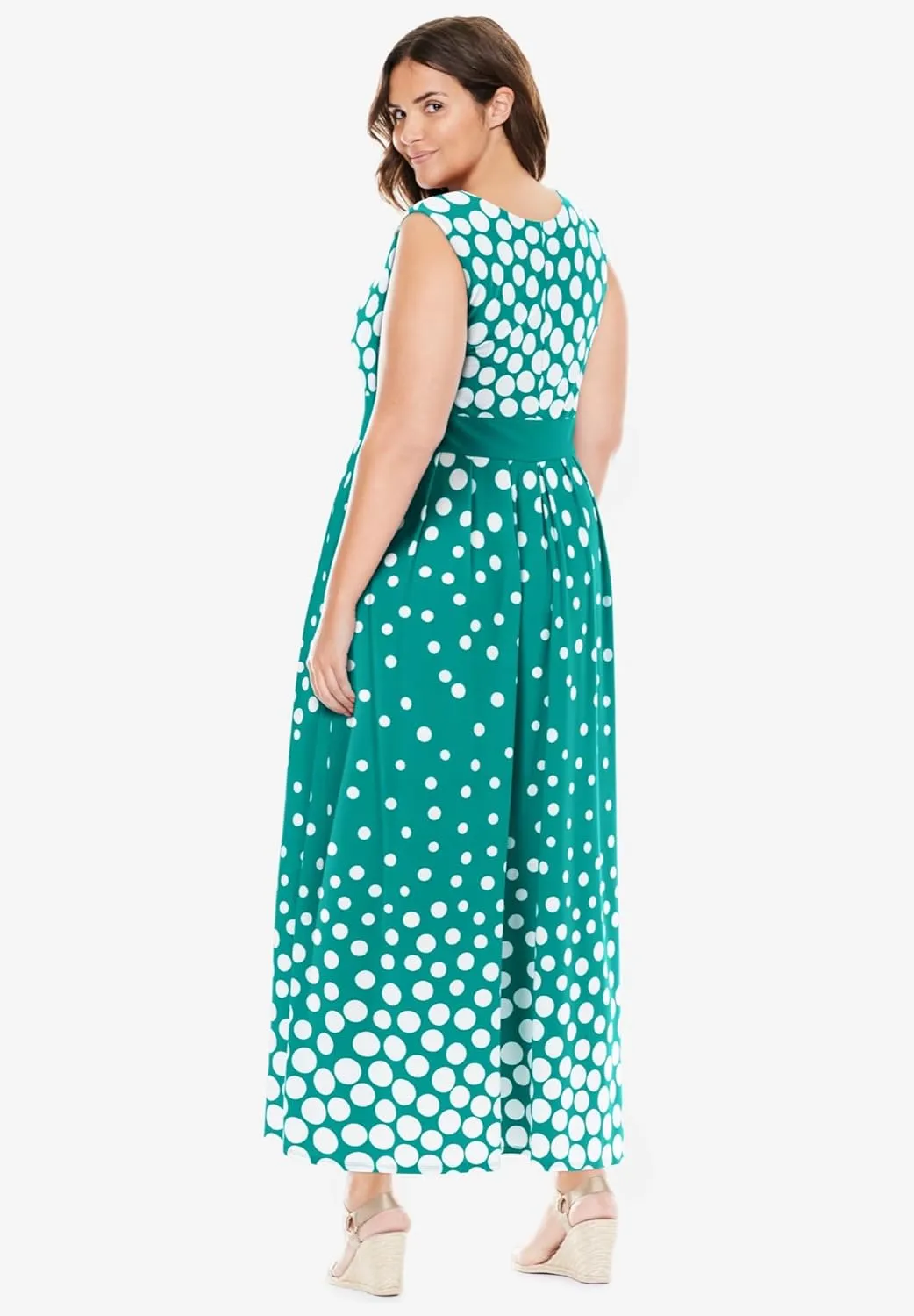 Woman Within Women's Plus Size Banded-Waist Print Maxi Dress