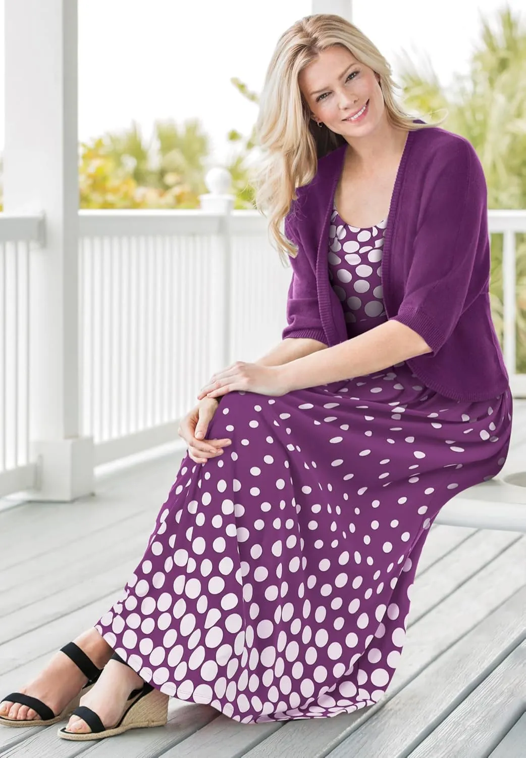 Woman Within Women's Plus Size Banded-Waist Print Maxi Dress
