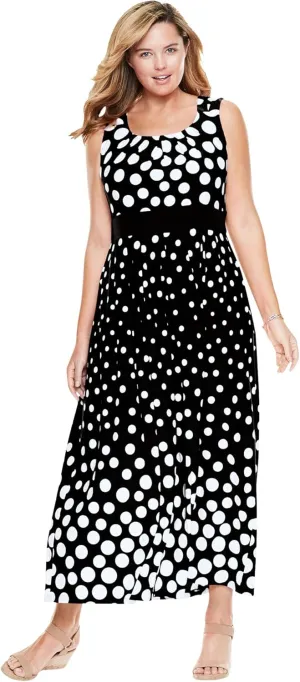 Woman Within Women's Plus Size Banded-Waist Print Maxi Dress
