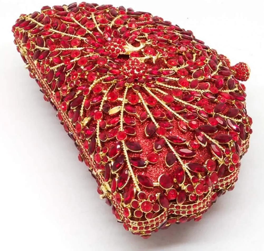 Women Crystal Evening-Bag Chain Elegant Wedding Clutch-Purse Party Handbag Flamingo