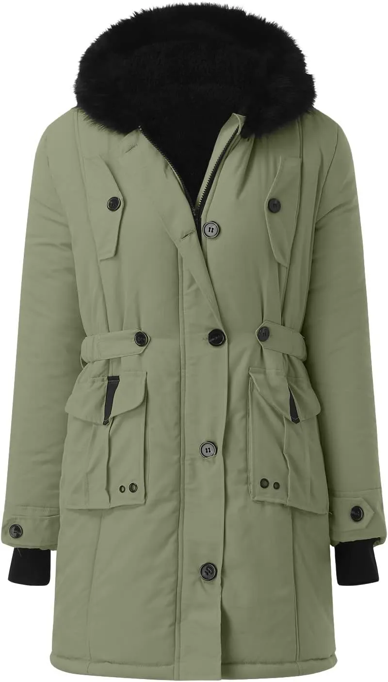 Women Down Puffer Jacket with Hood Trendy Winter Fashion Lined Hooded Snow Coat Jacket Outwear Long Jackets for