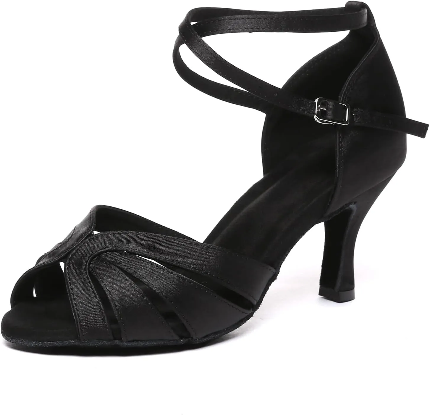 Women Latin Salsa Dance Shoes Open Toe Satin Professional Ballroom Practice Dancing Shoes Model D48