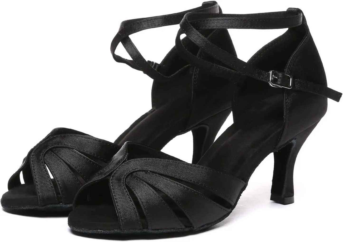 Women Latin Salsa Dance Shoes Open Toe Satin Professional Ballroom Practice Dancing Shoes Model D48