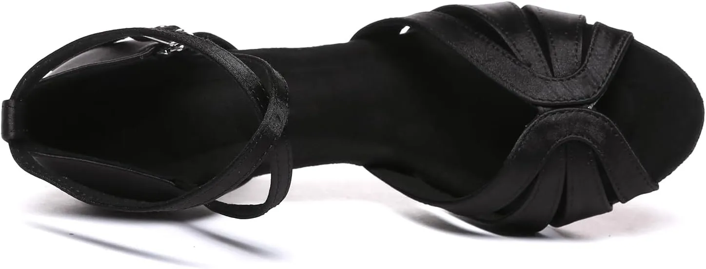 Women Latin Salsa Dance Shoes Open Toe Satin Professional Ballroom Practice Dancing Shoes Model D48