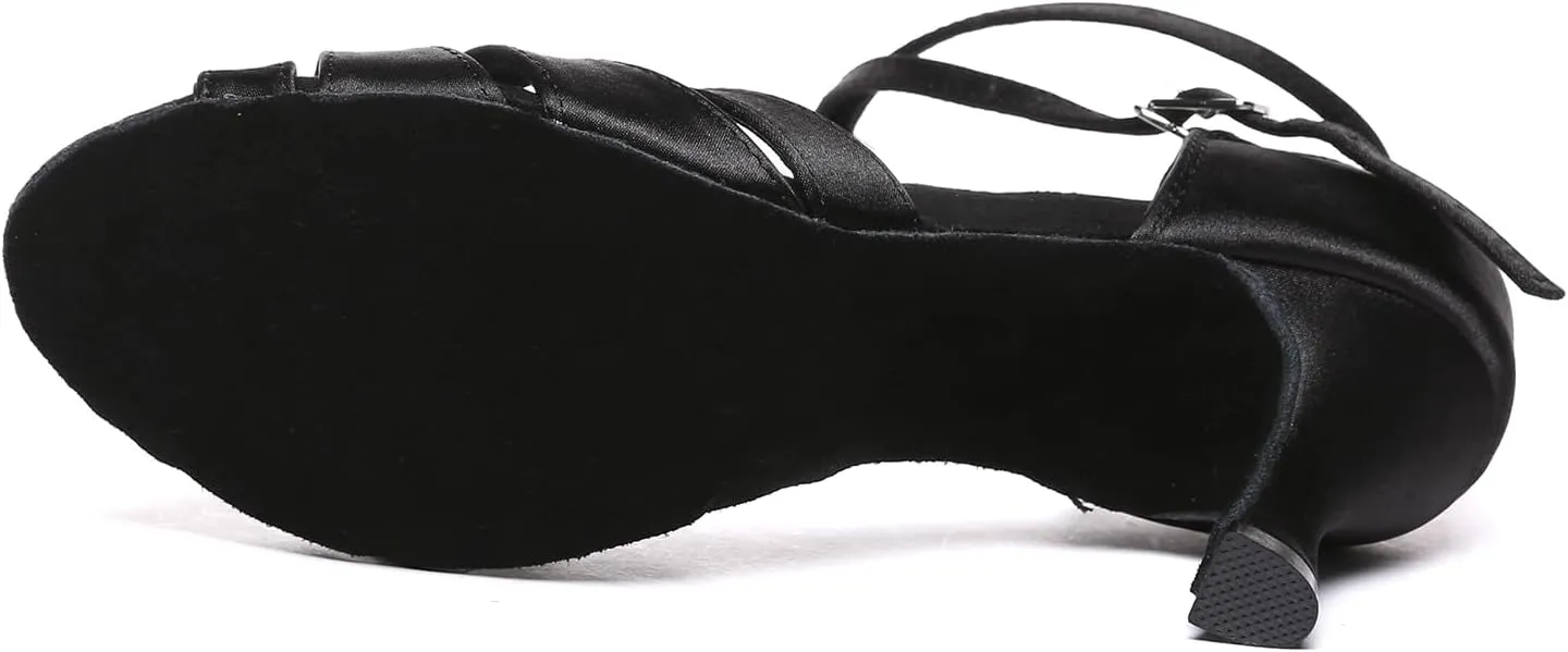 Women Latin Salsa Dance Shoes Open Toe Satin Professional Ballroom Practice Dancing Shoes Model D48