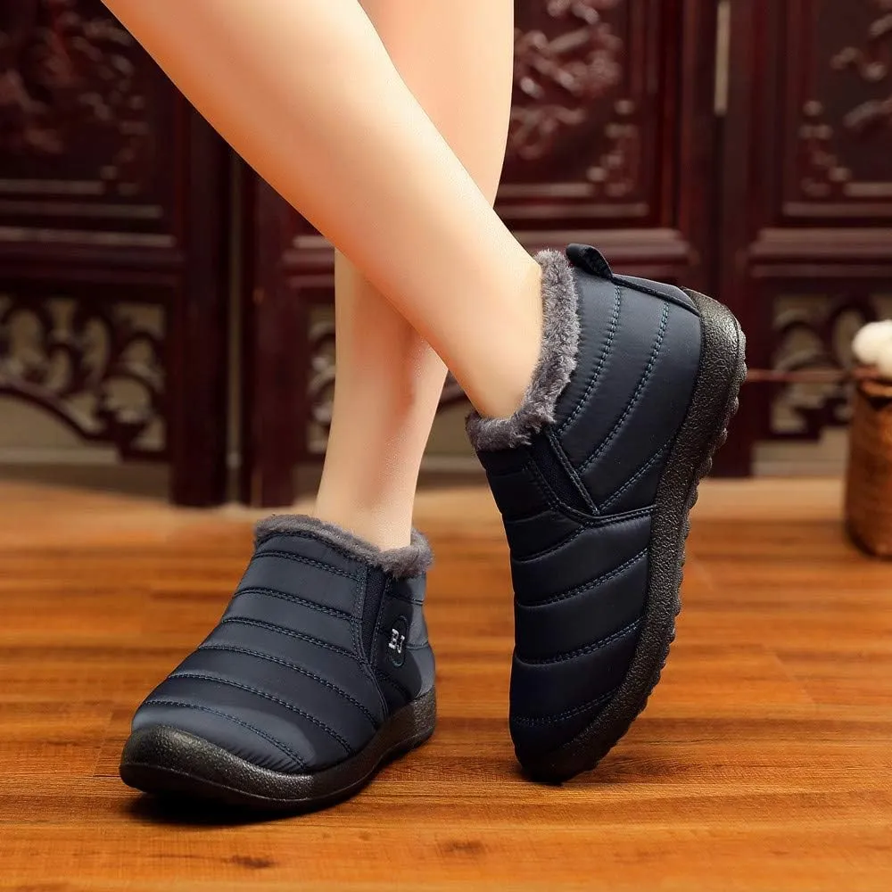 Women Snow Boots Waterproof Winter Boots Non Slip Fully Fur Booties Lightweight Slip on Ankle Boots Thickening Winter Shoes Walking Hiking Booties