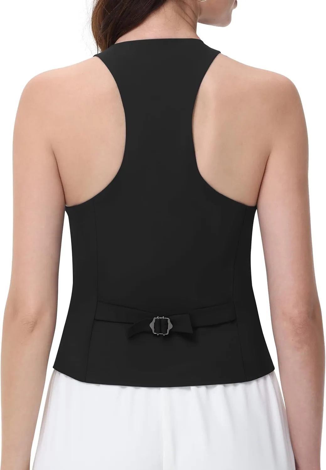 Women Suit Vest V Neck Button Down Vest Top Tuxedo Waistcoat Sleeveless Racerback Fashion Vests Blazer