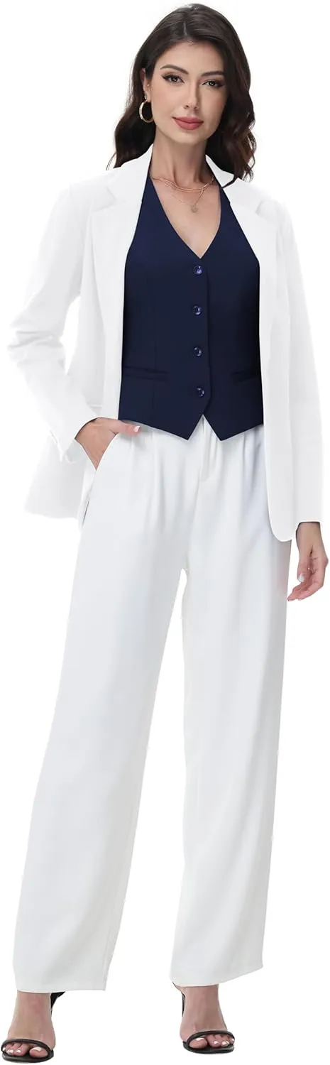 Women Suit Vest V Neck Button Down Vest Top Tuxedo Waistcoat Sleeveless Racerback Fashion Vests Blazer