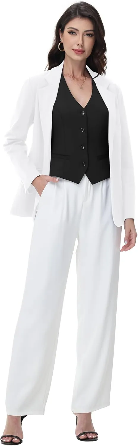 Women Suit Vest V Neck Button Down Vest Top Tuxedo Waistcoat Sleeveless Racerback Fashion Vests Blazer