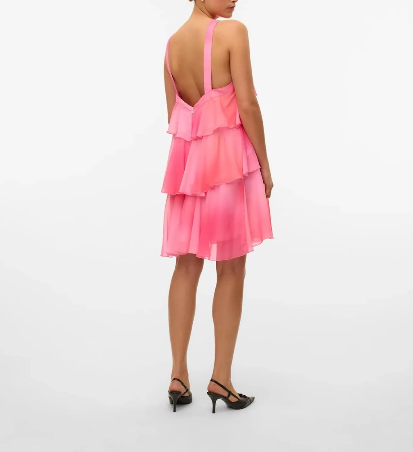 Women Y2K Ruffle Tiered Mini Dress Halter Layered Chiffon Short Dress Cute Smocked A Line Midi Dresses Beach