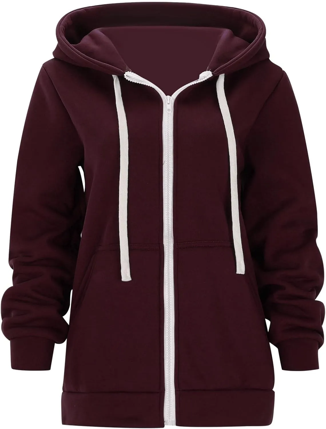 Womens 2024 Classic Simple Drawstring Solid Outwear Long Sleeve Hooded Casual Overcoat Zipper Comfy Soft Jacket Coat