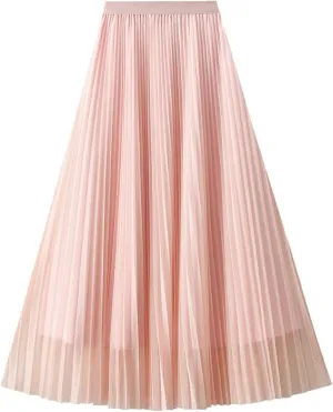 Women's A-Line Pleated Tulle Skirt Elegant Midi Tulle Skirt Casual Dressy Swing Flowy Skirts 2025 Summer Clothes