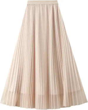 Women's A-Line Pleated Tulle Skirt Elegant Midi Tulle Skirt Casual Dressy Swing Flowy Skirts 2025 Summer Clothes