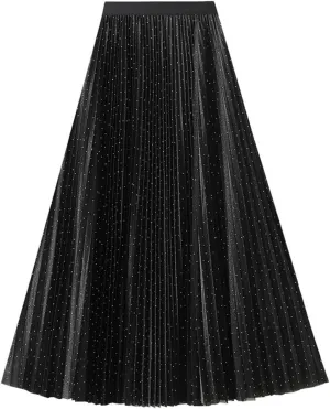 Women's A-Line Pleated Tulle Skirt Elegant Midi Tulle Skirt Casual Dressy Swing Flowy Skirts 2025 Summer Clothes