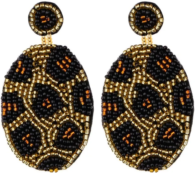 Women's Boho Handmade Beaded Drop Dangle Earrings Leopard/Ball Bohemian Statement Jewelry