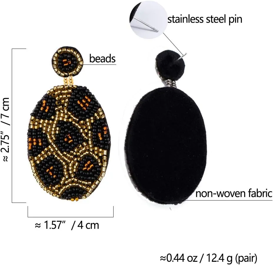 Women's Boho Handmade Beaded Drop Dangle Earrings Leopard/Ball Bohemian Statement Jewelry