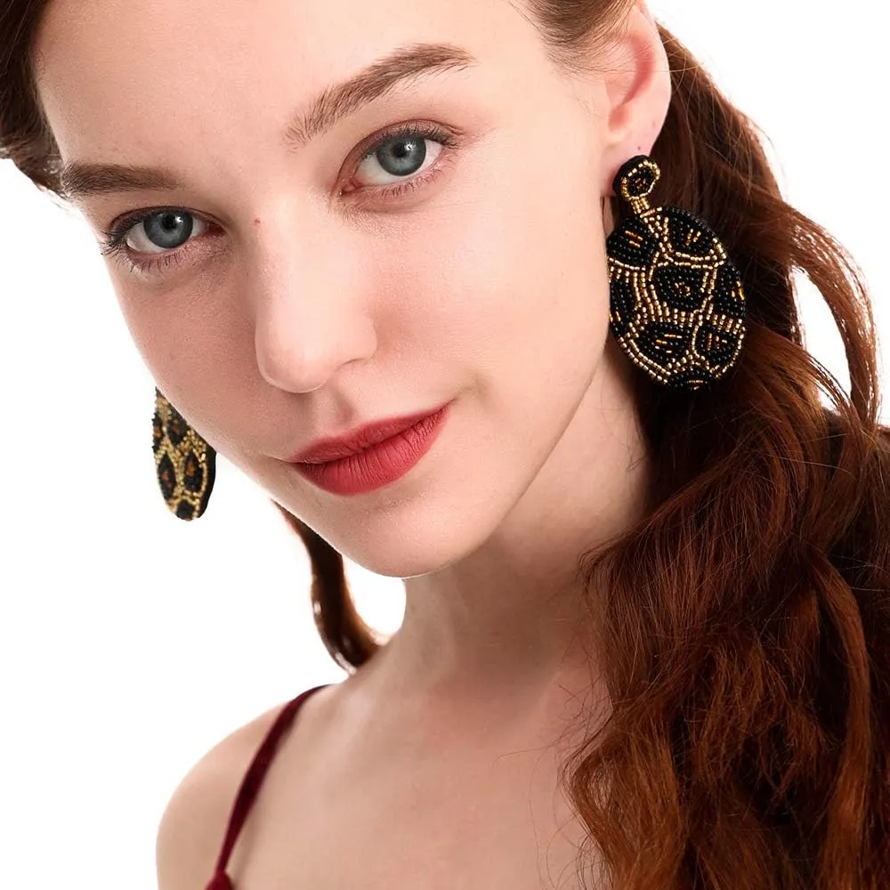 Women's Boho Handmade Beaded Drop Dangle Earrings Leopard/Ball Bohemian Statement Jewelry