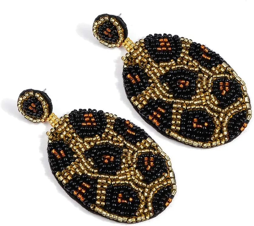 Women's Boho Handmade Beaded Drop Dangle Earrings Leopard/Ball Bohemian Statement Jewelry