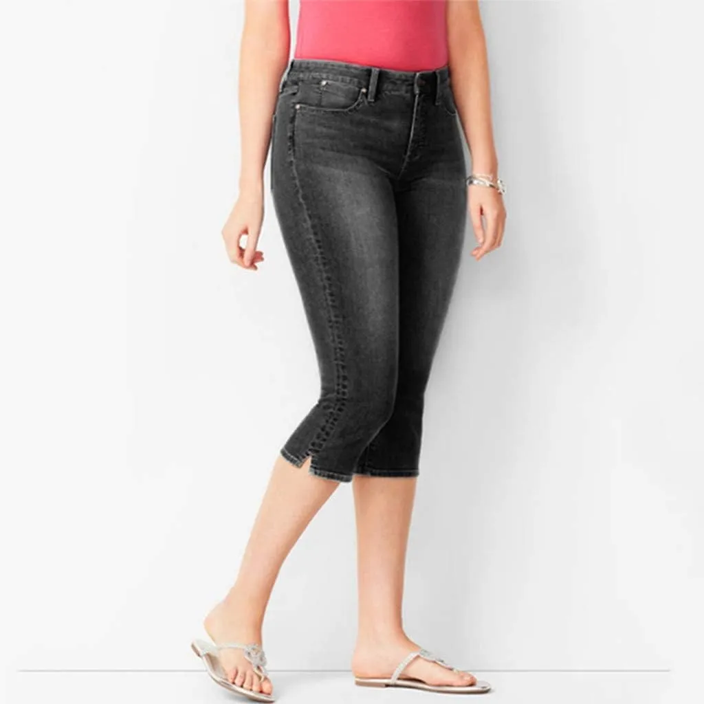 Womens Capri Jeans High Waisted Straight Leg Skinny Y2k Denim Jeans Caual Stretchy Waist Cropped Slim Petite Jeans