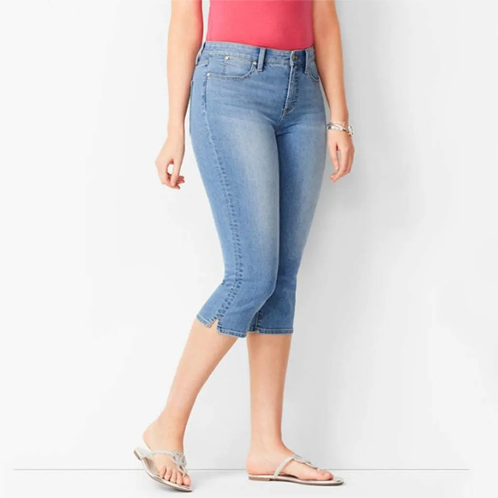 Womens Capri Jeans High Waisted Straight Leg Skinny Y2k Denim Jeans Caual Stretchy Waist Cropped Slim Petite Jeans