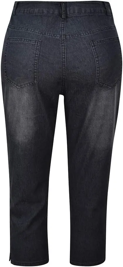 Womens Capri Jeans High Waisted Straight Leg Skinny Y2k Denim Jeans Caual Stretchy Waist Cropped Slim Petite Jeans