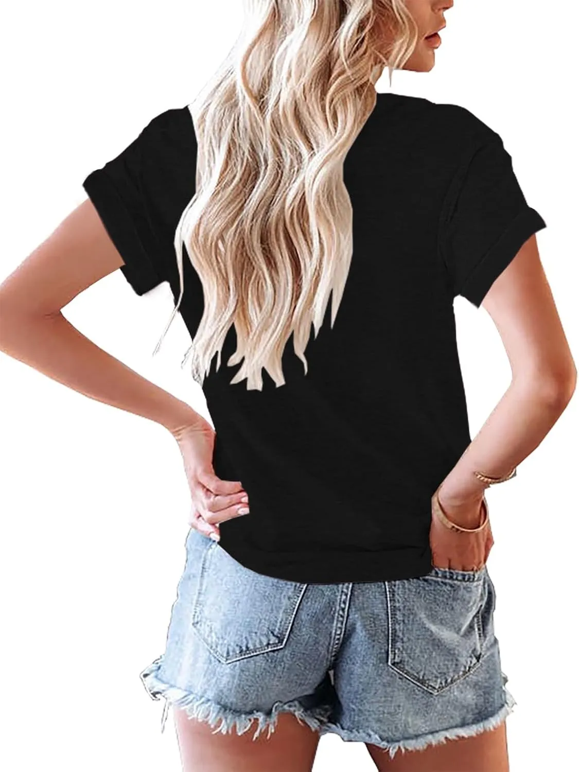 Women's Casual Short Sleeve T-Shirts Summer Basic Crew Neck Henley Shirts