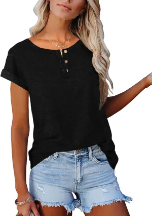Women's Casual Short Sleeve T-Shirts Summer Basic Crew Neck Henley Shirts