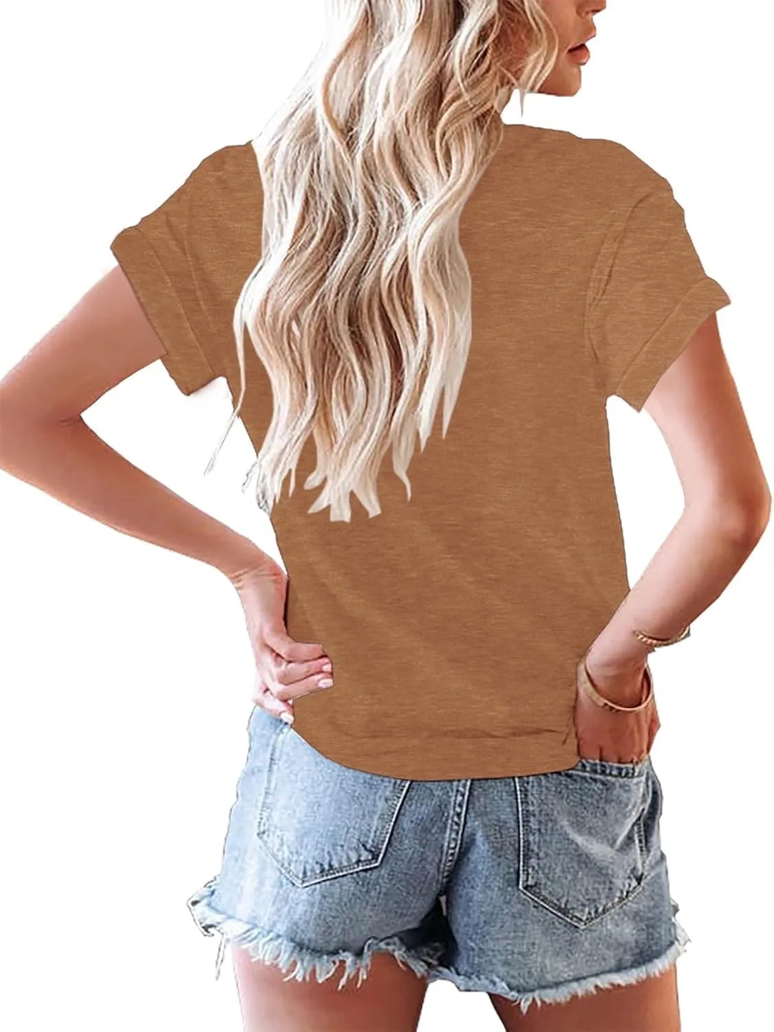 Women's Casual Short Sleeve T-Shirts Summer Basic Crew Neck Henley Shirts