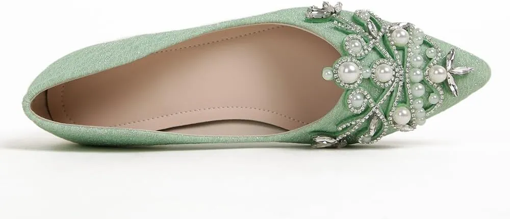 Women's Chunky Heel Comfortable Work Shoes Rhinestones Pearl Dress Wedding Pumps for Women - 1.18Inches Height