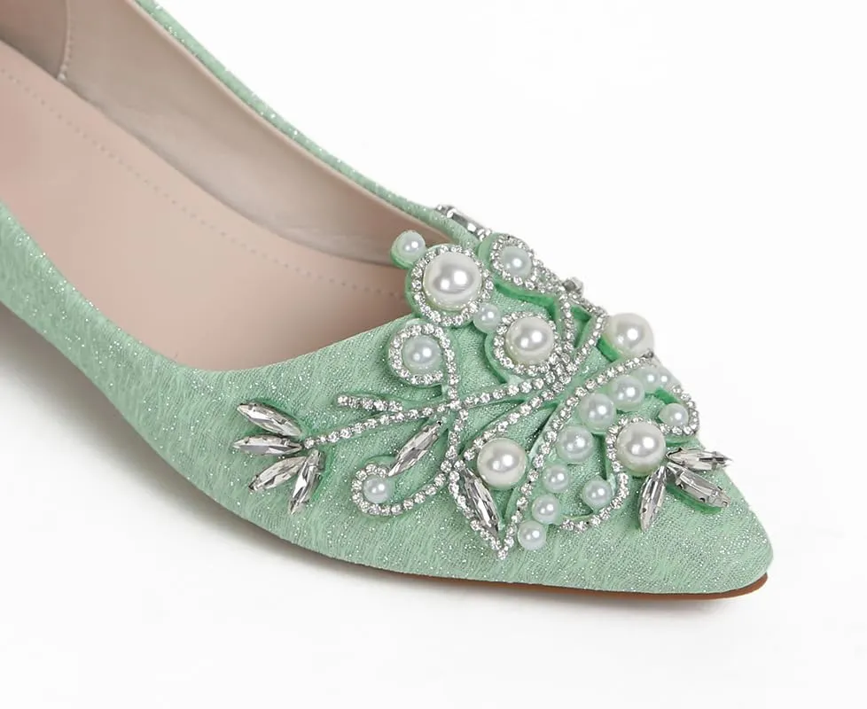 Women's Chunky Heel Comfortable Work Shoes Rhinestones Pearl Dress Wedding Pumps for Women - 1.18Inches Height