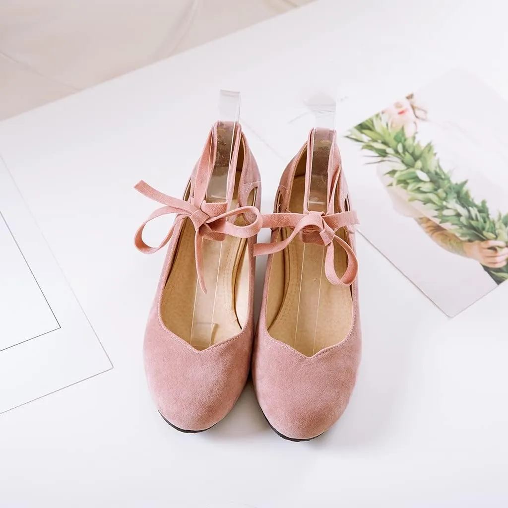 Women's Chunky Mid Block Heel Pumps Suede Square Toe Ankle Strap Comfortable Office Dress Shoes
