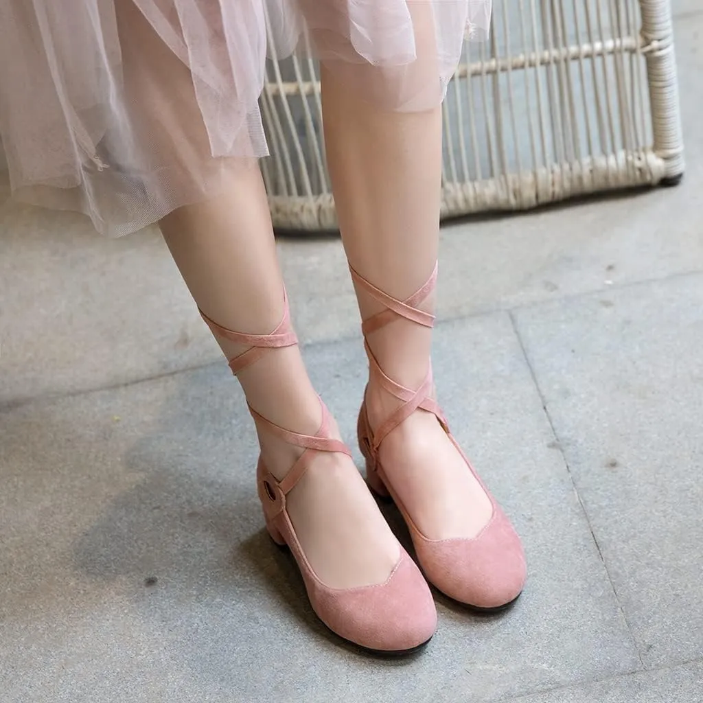 Women's Chunky Mid Block Heel Pumps Suede Square Toe Ankle Strap Comfortable Office Dress Shoes