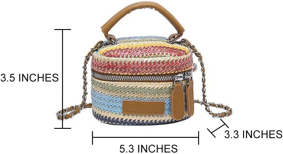Women's Colorful Straw Crossbody Bag with Chain Strap Stylish Versatile Handbags