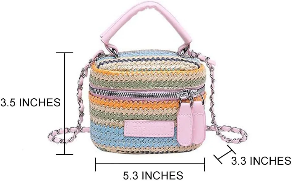 Women's Colorful Straw Crossbody Bag with Chain Strap Stylish Versatile Handbags