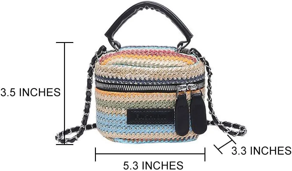 Women's Colorful Straw Crossbody Bag with Chain Strap Stylish Versatile Handbags