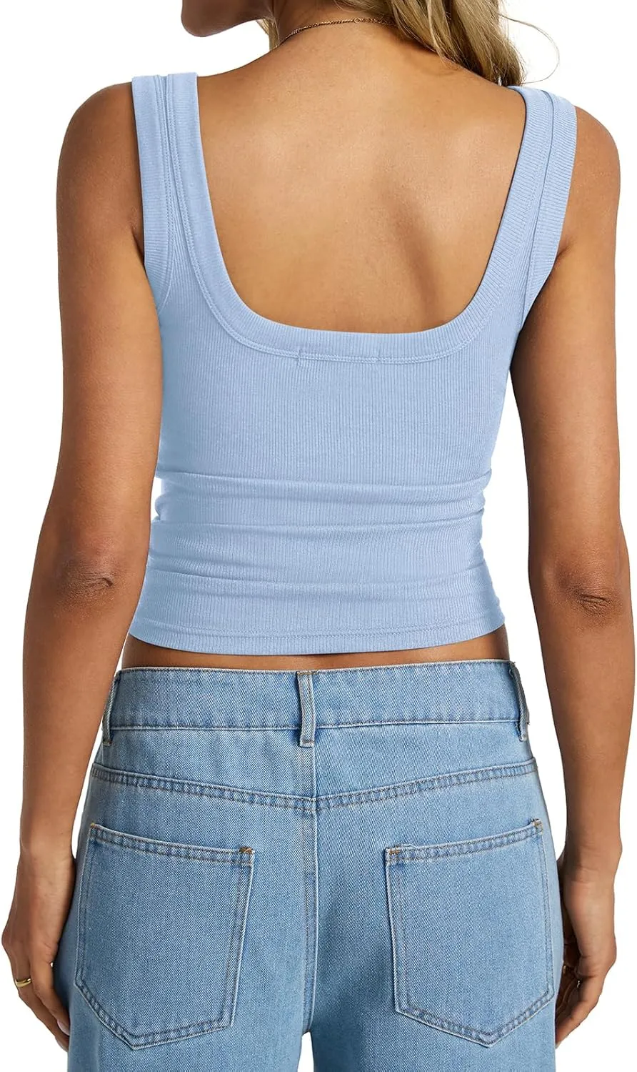 Womens Cotton Ribbed Square Neck Tank Tops Basic Backless Sleeveless Summer Cami Shirts 2025