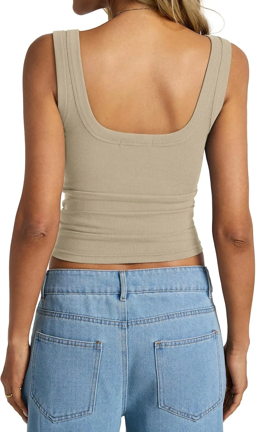 Womens Cotton Ribbed Square Neck Tank Tops Basic Backless Sleeveless Summer Cami Shirts 2025