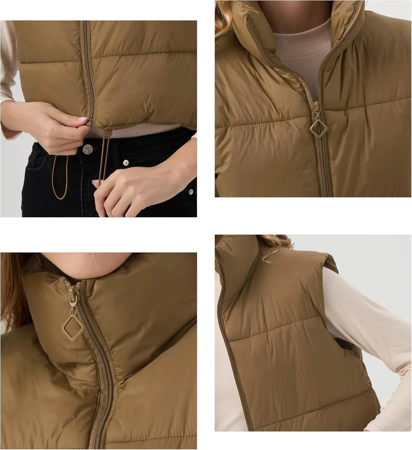 Women's Cropped Puffer Vest Lightweight Sleeveless Warm Vests For Women Winter Stand Collar Padded Gilet