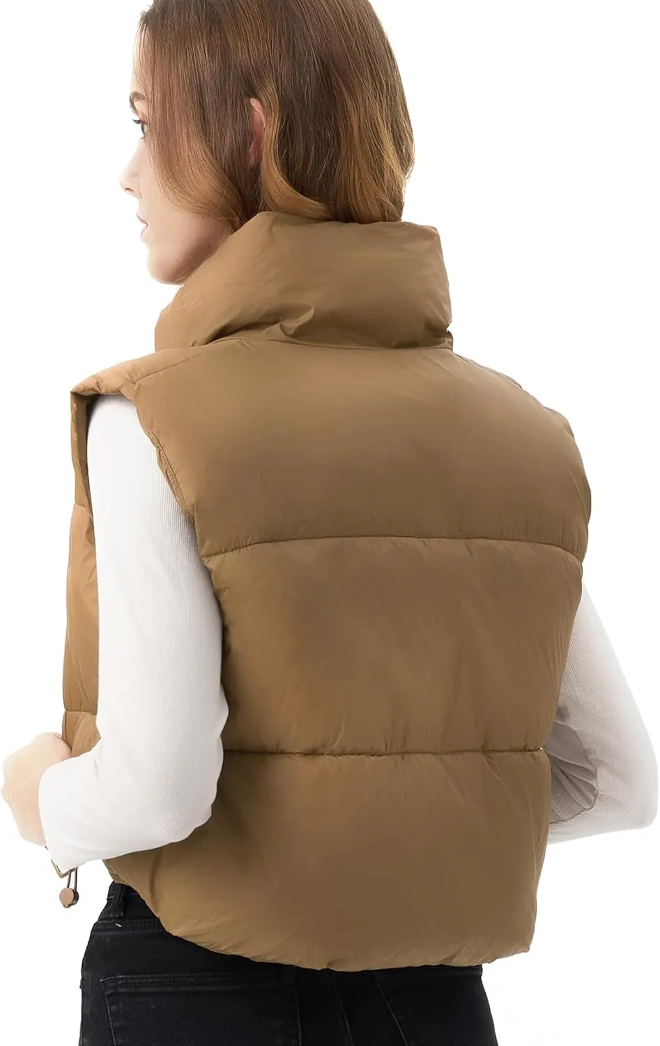 Women's Cropped Puffer Vest Lightweight Sleeveless Warm Vests For Women Winter Stand Collar Padded Gilet