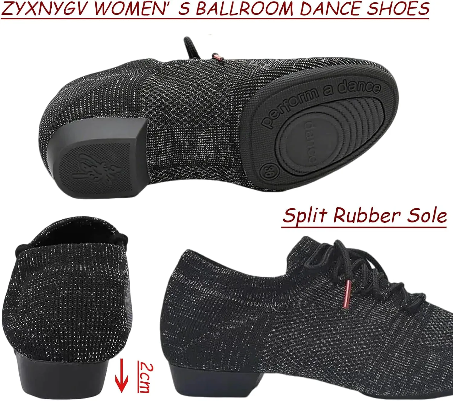 Women's Dance Shoes Closed Toe Lace-up Split-Sole Standard Practice Social Salsa Ballroom Latin Jazz Beginner Teaching Dance Shoes