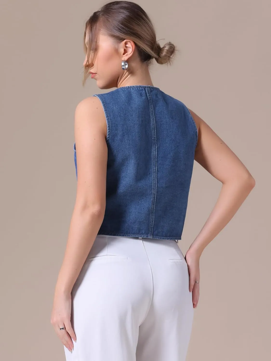 Women's Denim Vest V Neck Button Down Sleeveless Waistcoat Vest Top Western Outfits Casual Jean Vests