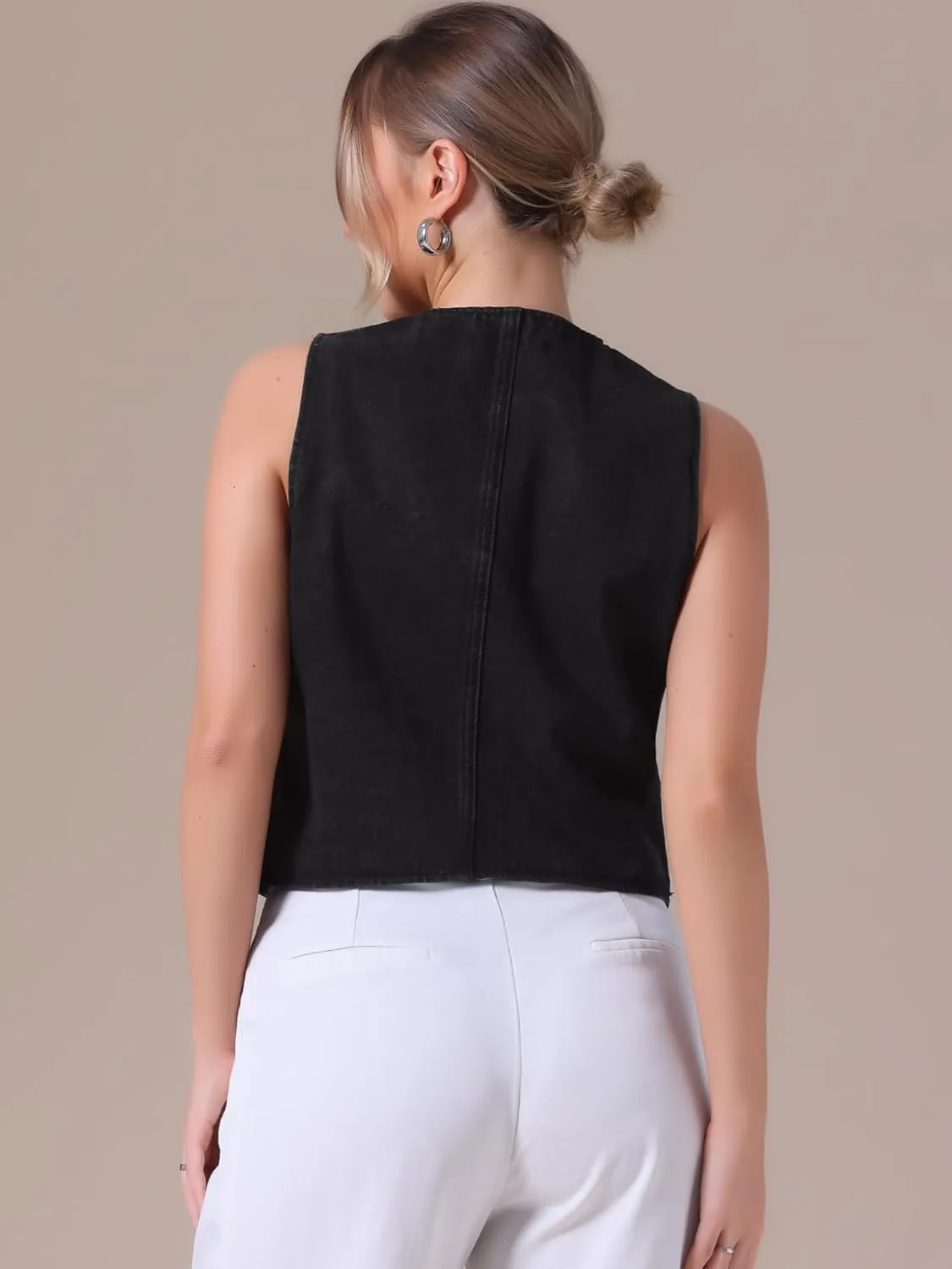 Women's Denim Vest V Neck Button Down Sleeveless Waistcoat Vest Top Western Outfits Casual Jean Vests