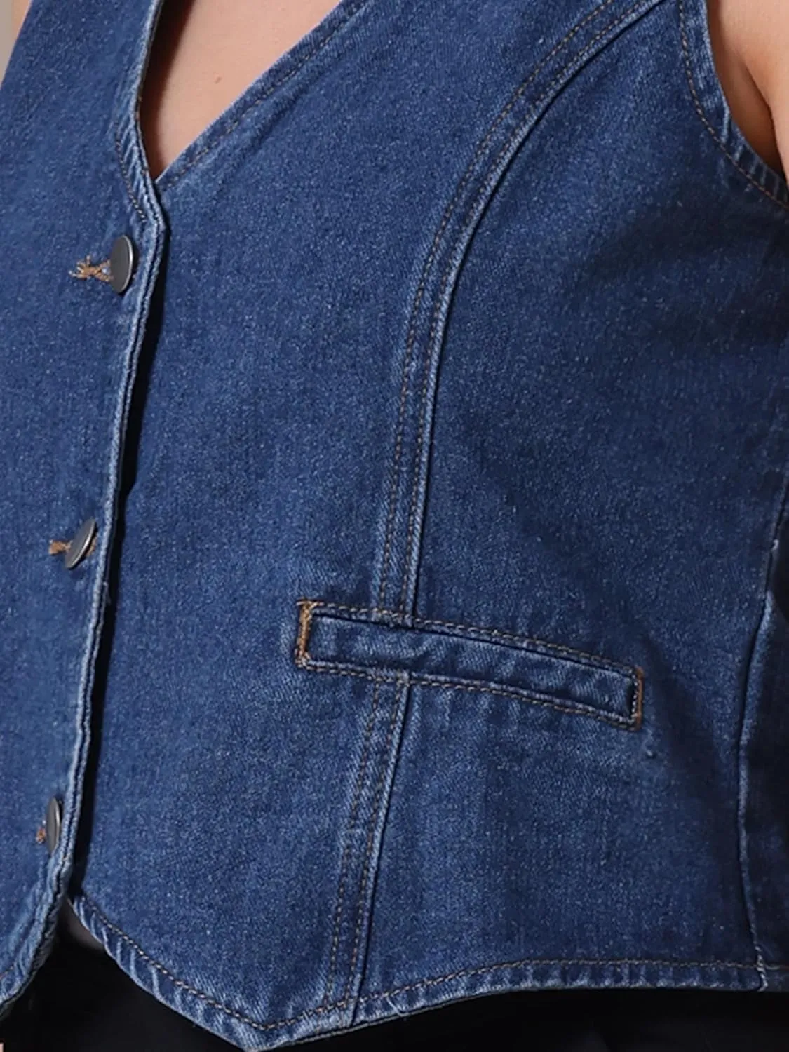 Women's Denim Vest V Neck Button Down Sleeveless Waistcoat Vest Top Western Outfits Casual Jean Vests