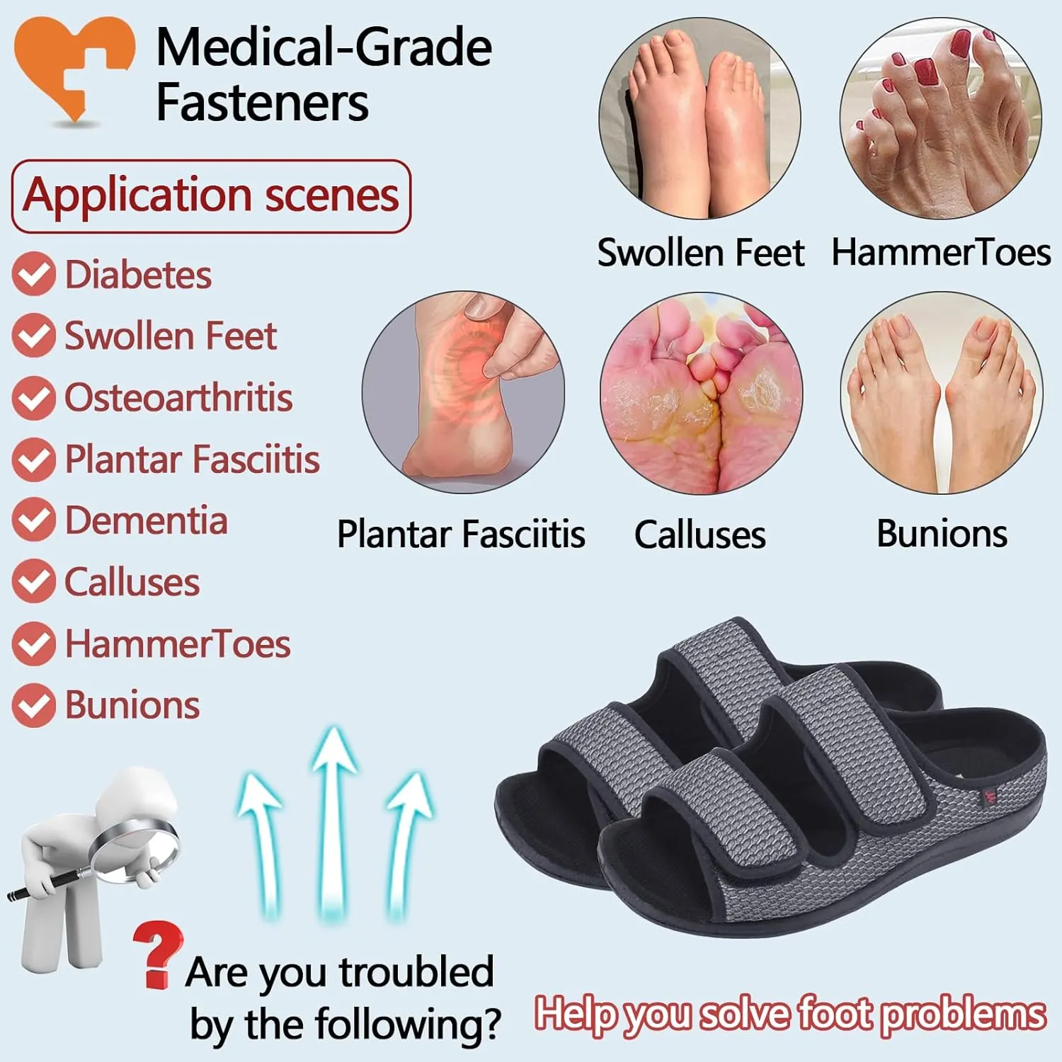 Women's Diabetic Sandals, Extra Wide Width, Open Toe, Adjustable Magic Stickers for Wide Feet, Big Toes, Arthritis, Swollen Feet