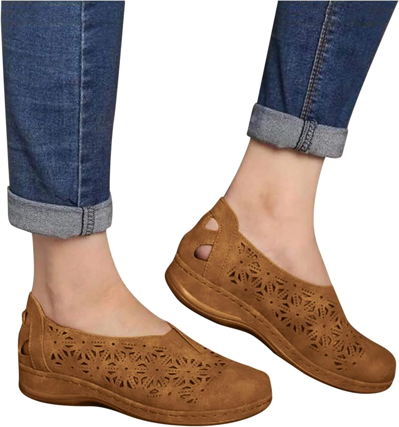 Womens Dress Shoes Cutout Flats Orthopedic Slip On Walking Comfort Shoes Lightweight Casual Daily Use