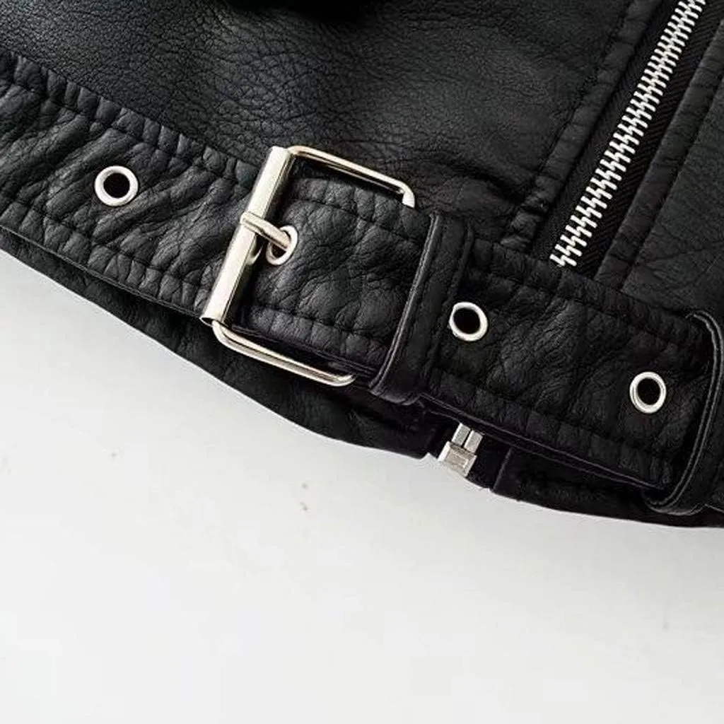 Women's Faux Leather Moto Biker Jacket Classic Asymmetrical Motorcycle Jacket Short Pu Slim Coat Zipper Cropped Jacket