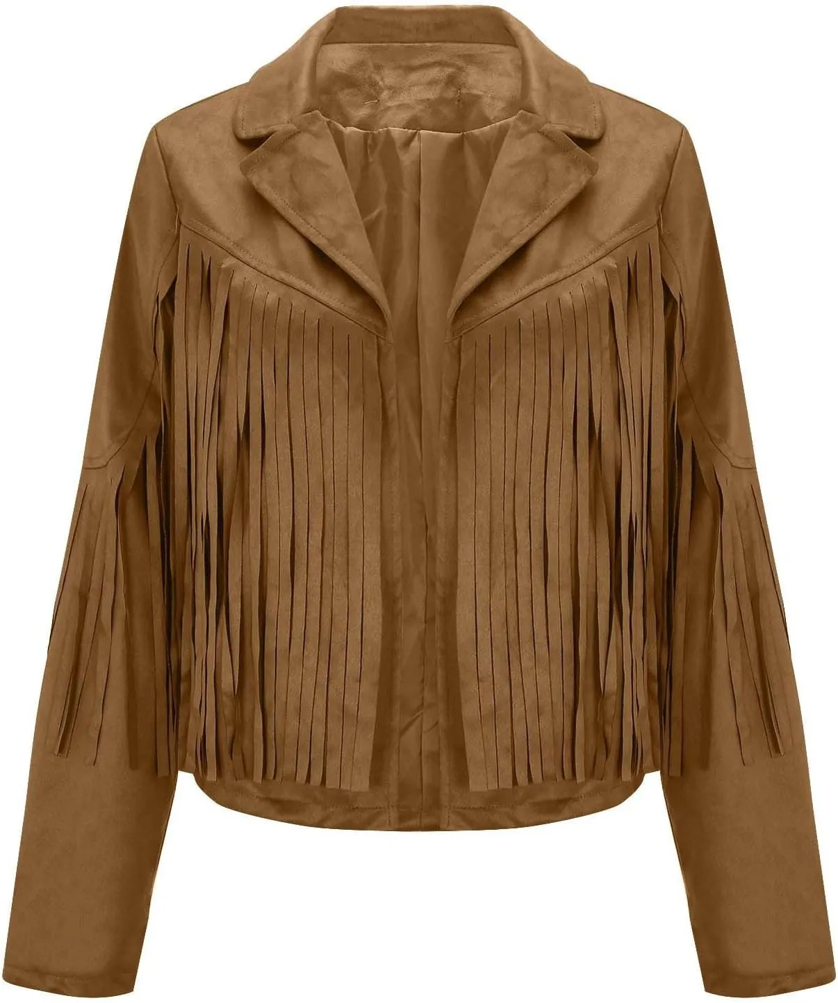 Women's Fringe Jackets Suede Tassel Jacket Crop Moto Biker Jackets Open Front Tassel Coat Western Cowgitl Outfits