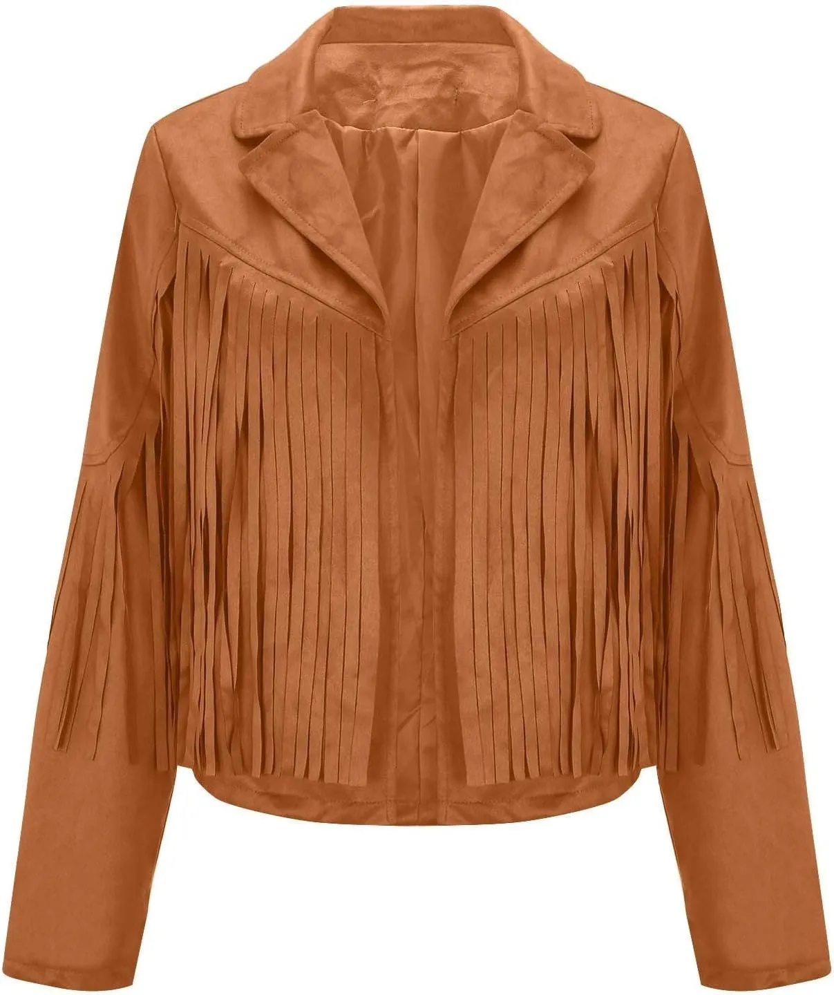 Women's Fringe Jackets Suede Tassel Jacket Crop Moto Biker Jackets Open Front Tassel Coat Western Cowgitl Outfits